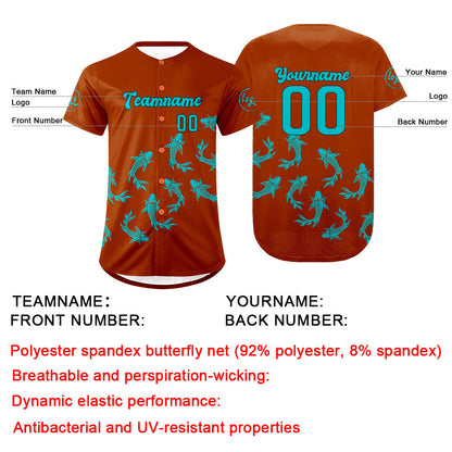 Custom Orange Cyan Baseball Jersey Personalized Gradient Team Uniforms Shirt with Name Number