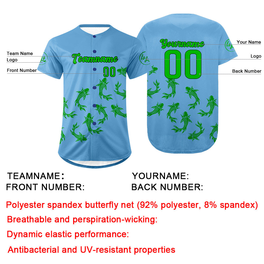 Custom Blue Green Baseball Jersey Personalized Gradient Team Uniforms Shirt with Name Number