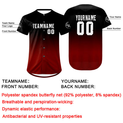 Custom Black Red Baseball Jersey Personalized Gradient Team Uniforms Shirt with Name Number
