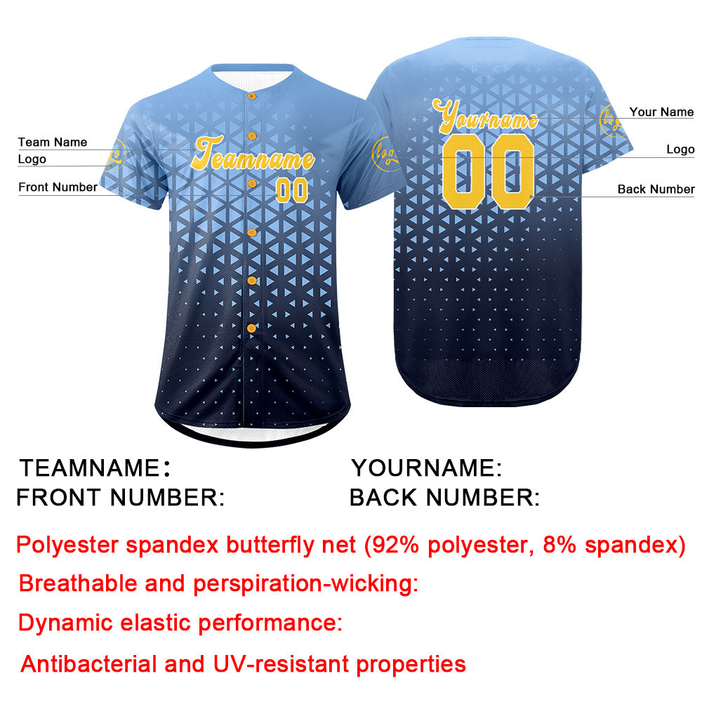Custom Light Blue Thunder Blue Baseball Jersey Personalized Gradient Team Uniforms Shirt with Name Number
