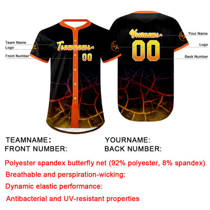 Custom Black Orange Yellow Baseball Jersey Personalized Gradient Team Uniforms Shirt with Name Number