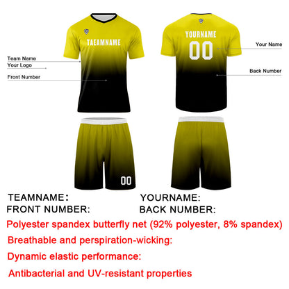 Custom Yellow Black Uniform Jersey Kids Adults Personalized Set Jersey Shirt