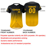 Custom Black Yellow Baseball Jersey Personalized Gradient Team Uniforms Shirt with Name Number