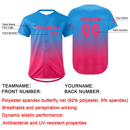 Custom Blue Fuchsia Baseball Jersey Personalized Gradient Team Uniforms Shirt with Name Number
