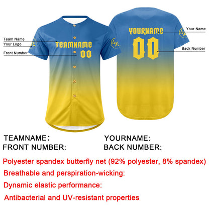 Custom Blue Yellow Baseball Jersey Personalized Gradient Team Uniforms Shirt with Name Number