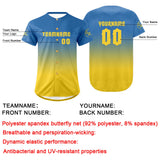 Custom Blue Yellow Baseball Jersey Personalized Gradient Team Uniforms Shirt with Name Number