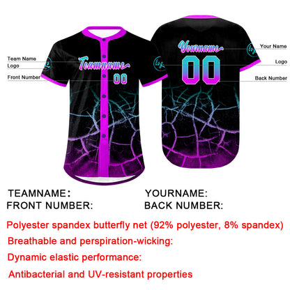 Custom Black Bright Purple Lakes Blue Baseball Jersey Personalized Gradient Team Uniforms Shirt with Name Number
