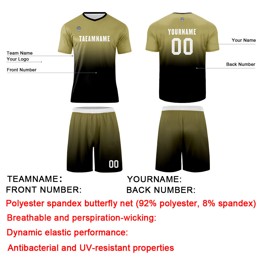 Custom Khaki Black Uniform Jersey Kids Adults Personalized Set Jersey Shirt