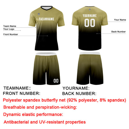 Custom Khaki Black Uniform Jersey Kids Adults Personalized Set Jersey Shirt