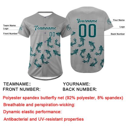 Custom Gray Turquoise Baseball Jersey Personalized Gradient Team Uniforms Shirt with Name Number