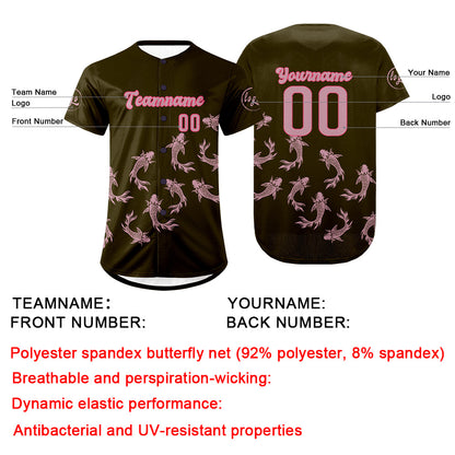 Custom Olive Green Light Pink Baseball Jersey Personalized Gradient Team Uniforms Shirt with Name Number