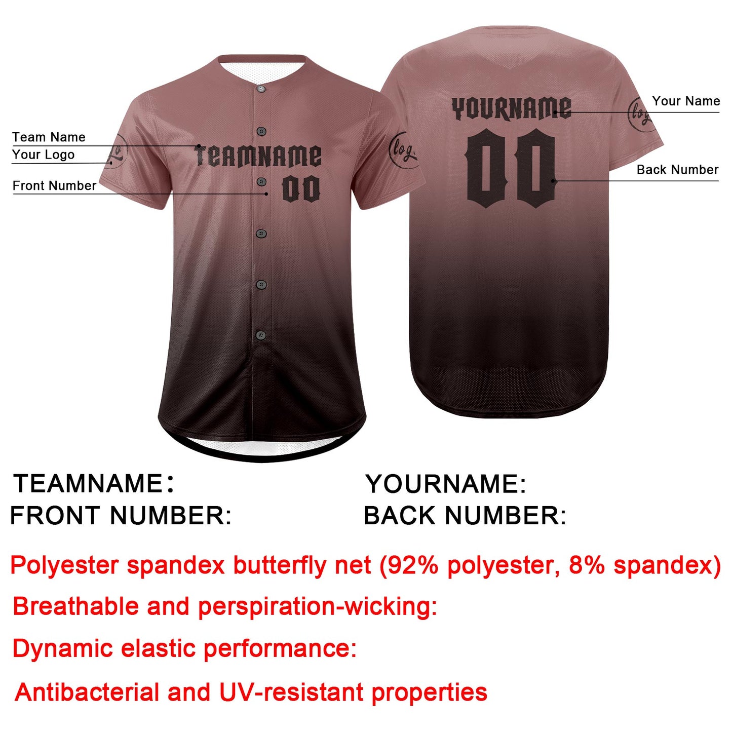 Custom Light Brown Dark Brown Baseball Jersey Personalized Gradient Team Uniforms Shirt with Name Number