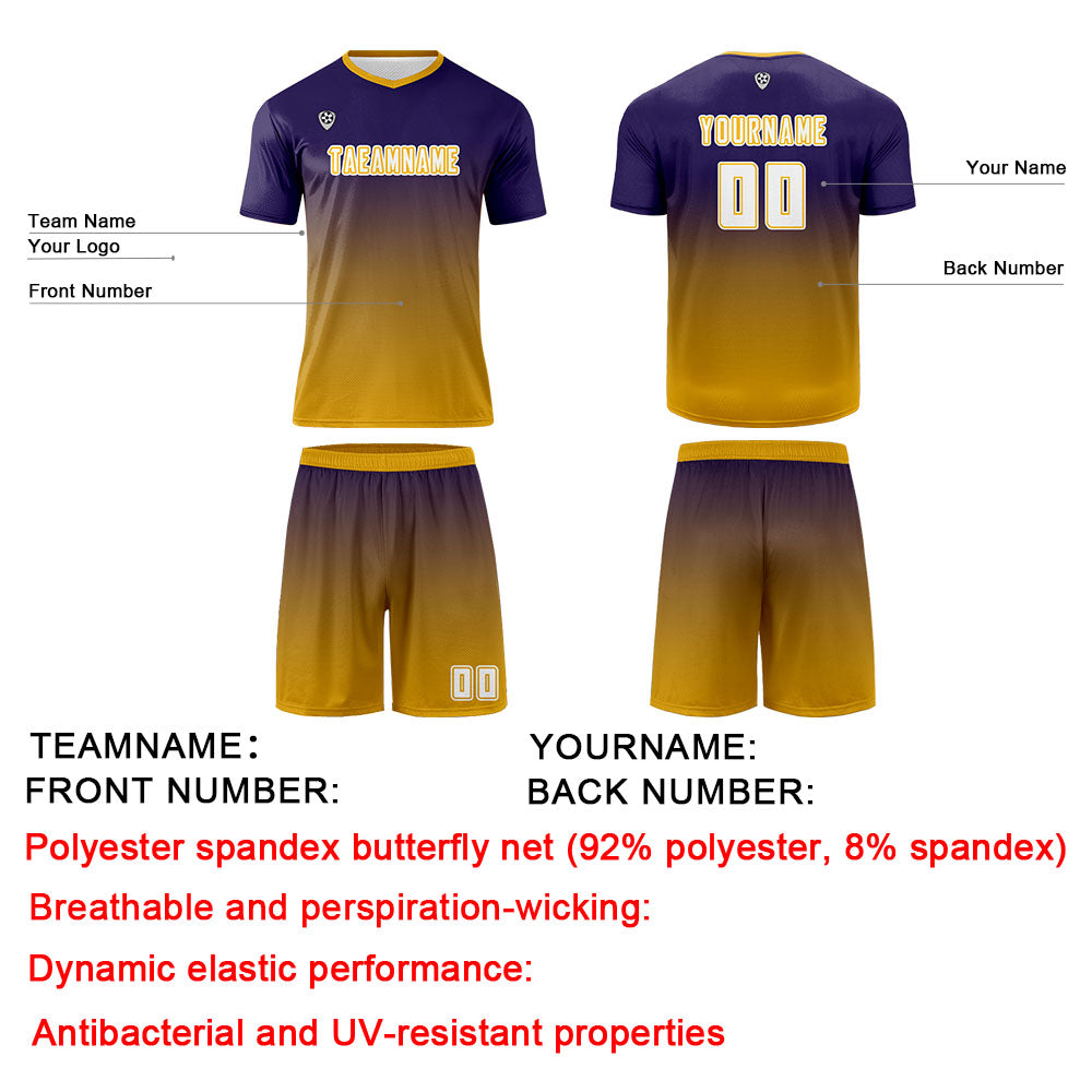 Custom Dark Purple Yellow Uniform Jersey Kids Adults Personalized Set Jersey Shirt