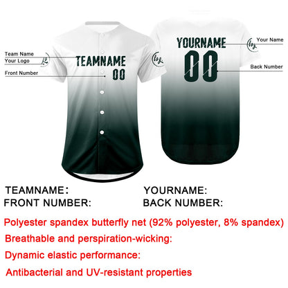 Custom White Dark Green Baseball Jersey Personalized Gradient Team Uniforms Shirt with Name Number
