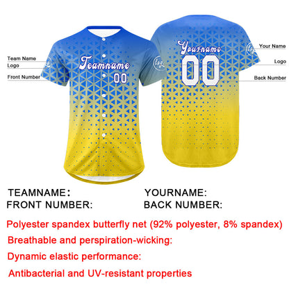 Custom Blue Yellow Baseball Jersey Personalized Gradient Team Uniforms Shirt with Name Number