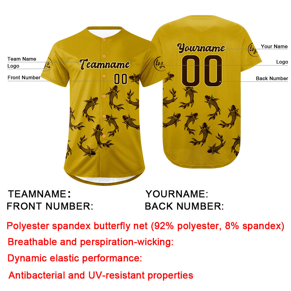 Custom Yellow Brown Baseball Jersey Personalized Gradient Team Uniforms Shirt with Name Number