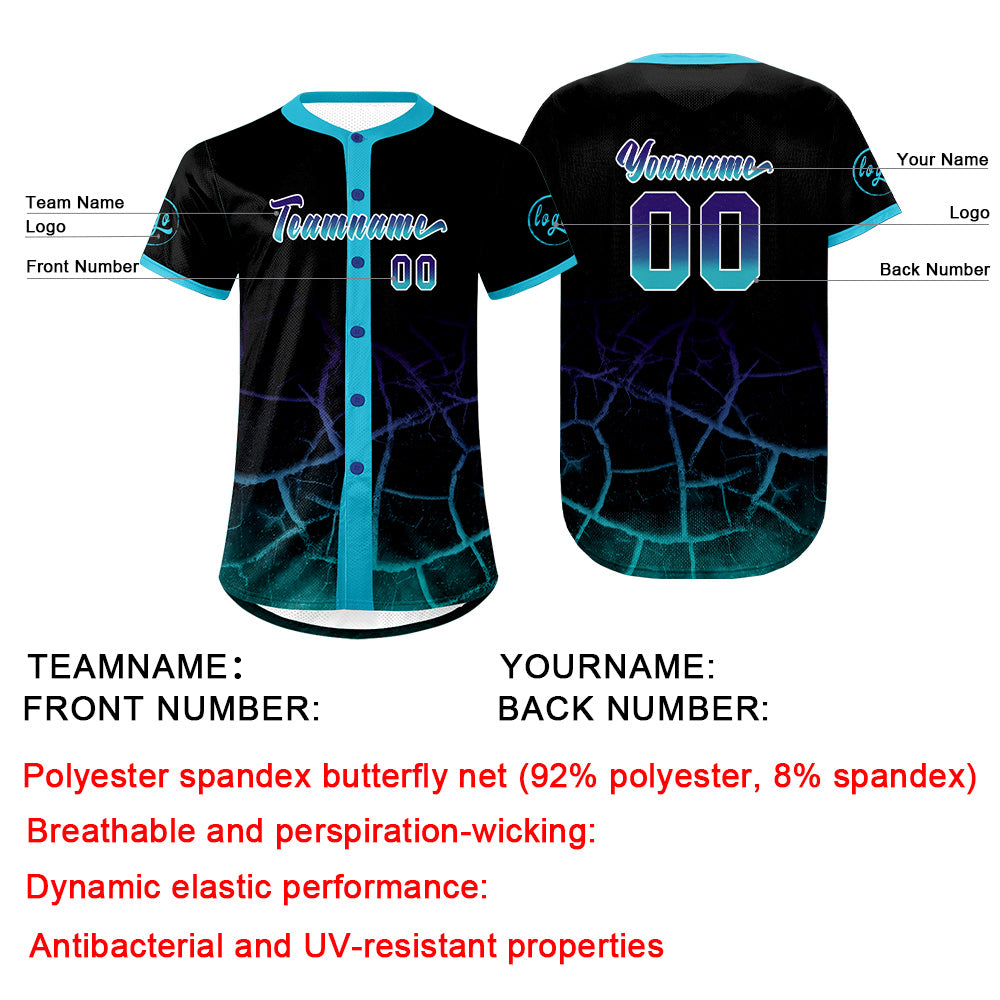 Custom Black Sky Blue Purple Baseball Jersey Personalized Gradient Team Uniforms Shirt with Name Number