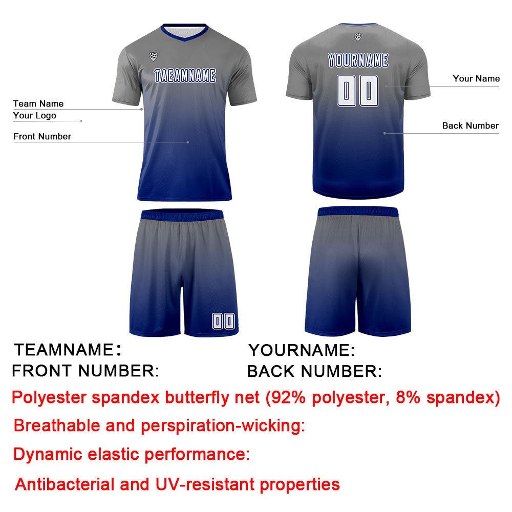 Custom Gray Blue Uniform Jersey Kids Adults Personalized Set Jersey Shirt