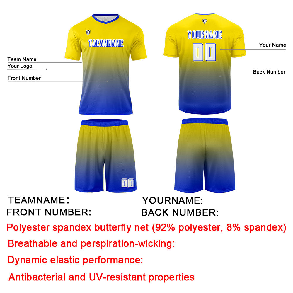 Custom Yellow Blue Uniform Jersey Kids Adults Personalized Set Jersey Shirt