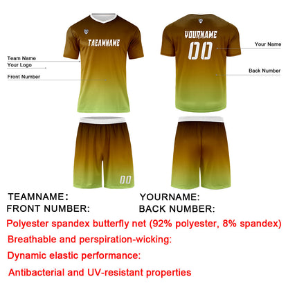 Custom Brown Yellow Green Uniform Jersey Kids Adults Personalized Set Jersey Shirt