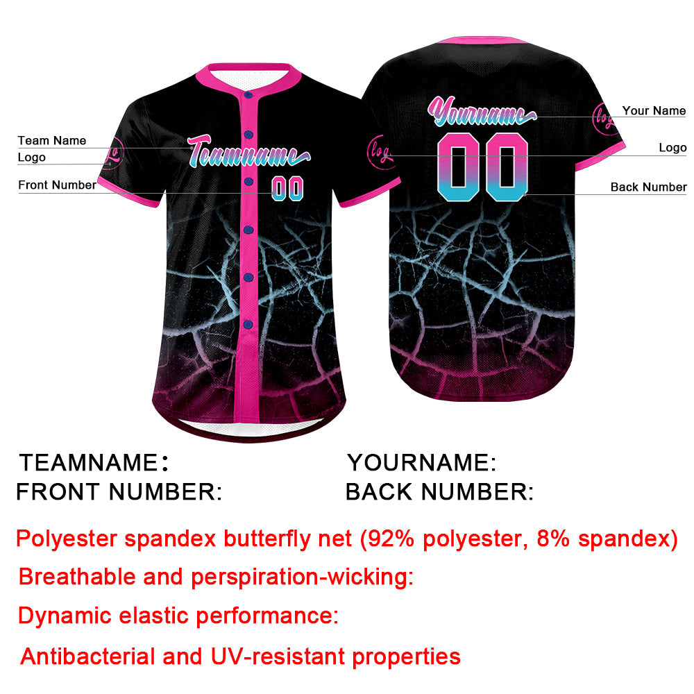 Custom Black Pink Blue Baseball Jersey Personalized Gradient Team Uniforms Shirt with Name Number
