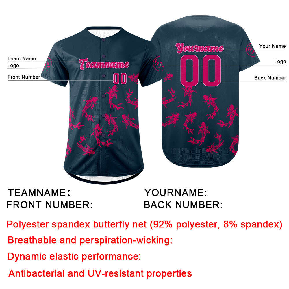 Custom Dark Blue Bright Pink Baseball Jersey Personalized Gradient Team Uniforms Shirt with Name Number