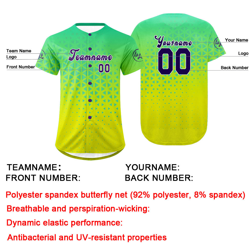 Custom Green Yellow Baseball Jersey Personalized Gradient Team Uniforms Shirt with Name Number