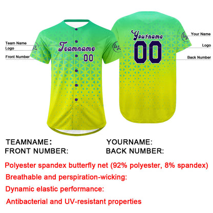 Custom Green Yellow Baseball Jersey Personalized Gradient Team Uniforms Shirt with Name Number