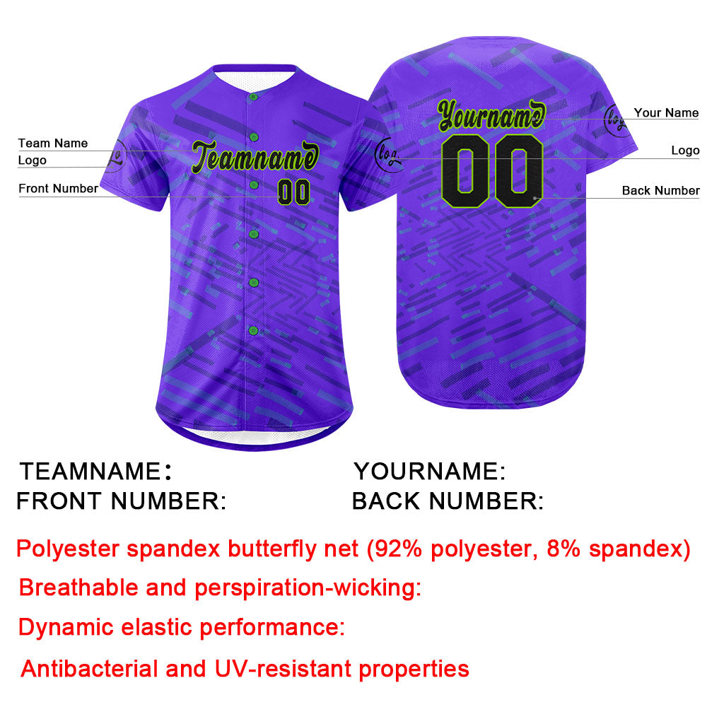 Custom Purple Green Baseball Jersey Personalized Gradient Team Uniforms Shirt with Name Number