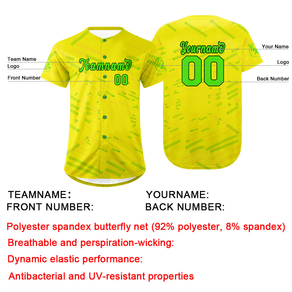 Custom Yellow Green Baseball Jersey Personalized Gradient Team Uniforms Shirt with Name Number