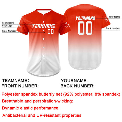 Custom Bright Red White Baseball Jersey Personalized Gradient Team Uniforms Shirt with Name Number