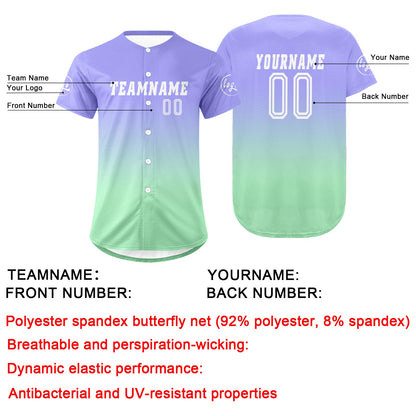 Custom Light Purple Light Green Baseball Jersey Personalized Gradient Team Uniforms Shirt with Name Number