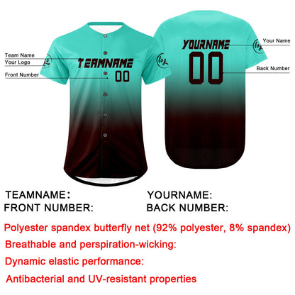 Custom Cyan Brown Baseball Jersey Personalized Gradient Team Uniforms Shirt with Name Number