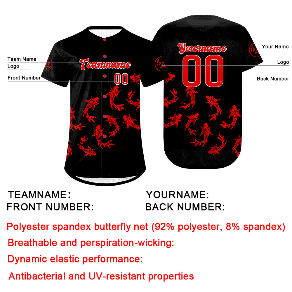Custom Black Red Baseball Jersey Personalized Gradient Team Uniforms Shirt with Name Number