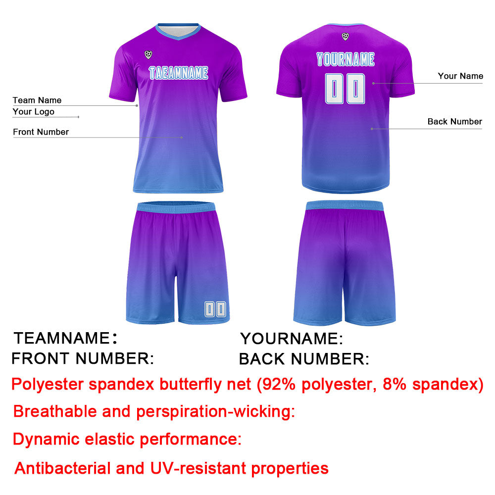 Custom Purple Blue Uniform Jersey Kids Adults Personalized Set Jersey Shirt