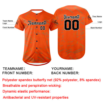 Custom Orange Black Baseball Jersey Personalized Gradient Team Uniforms Shirt with Name Number