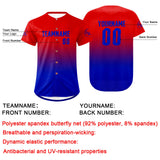 Custom Red Blue Baseball Jersey Personalized Gradient Team Uniforms Shirt with Name Number