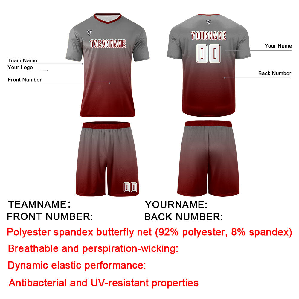 Custom Gray Red Uniform Jersey Kids Adults Personalized Set Jersey Shirt