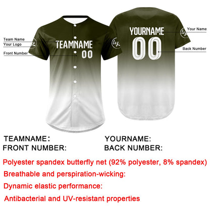 Custom Green White Baseball Jersey Personalized Gradient Team Uniforms Shirt with Name Number