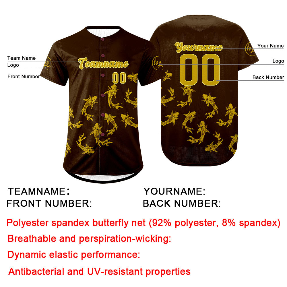Custom Brown Yellow Baseball Jersey Personalized Gradient Team Uniforms Shirt with Name Number
