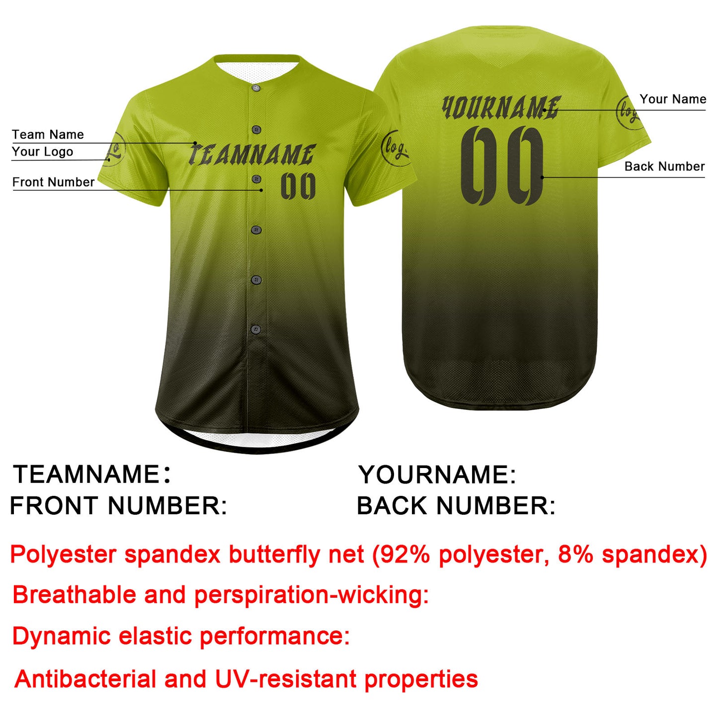 Custom Green Dark Green Baseball Jersey Personalized Gradient Team Uniforms Shirt with Name Number