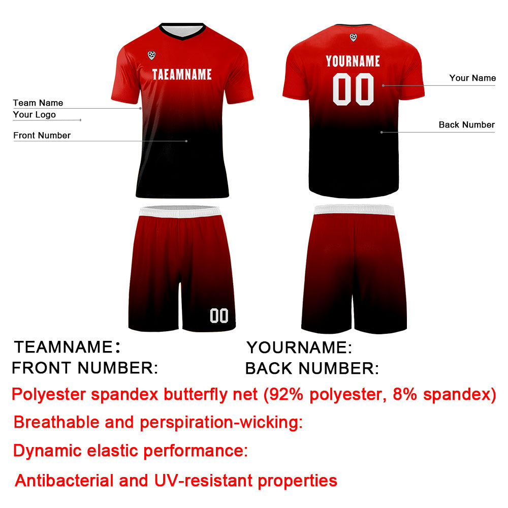 Custom Red Black Uniform Jersey Kids Adults Personalized Set Jersey Shirt