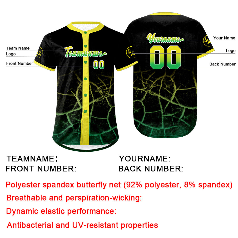 Custom Black Yellow Green Baseball Jersey Personalized Gradient Team Uniforms Shirt with Name Number