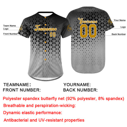 Custom Black Old Gold Baseball Jersey Personalized Gradient Team Uniforms Shirt with Name Number