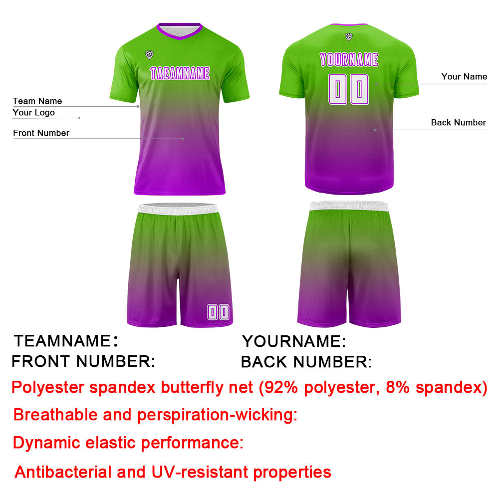 Custom Green Purple Uniform Jersey Kids Adults Personalized Set Jersey Shirt