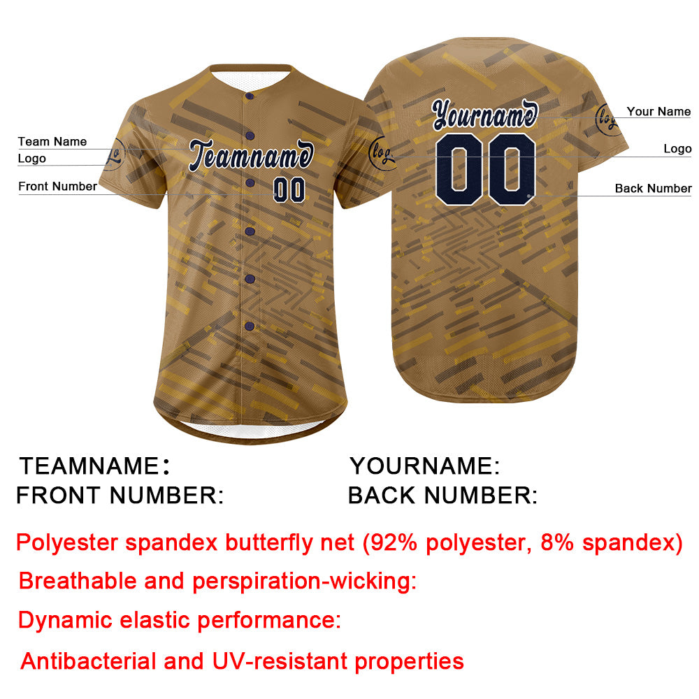 Custom Old Gold Navy Baseball Jersey Personalized Gradient Team Uniforms Shirt with Name Number