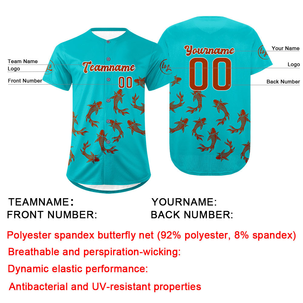 Custom Cyan Orange Baseball Jersey Personalized Gradient Team Uniforms Shirt with Name Number