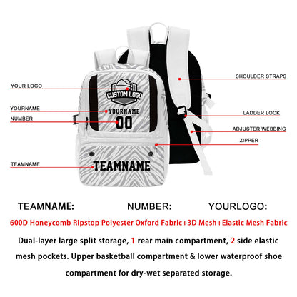 Custom Light Gray White Basketball Soccer Backpack Personalized Player Names - Numbers & Team Logo #150-BP-0914-0014