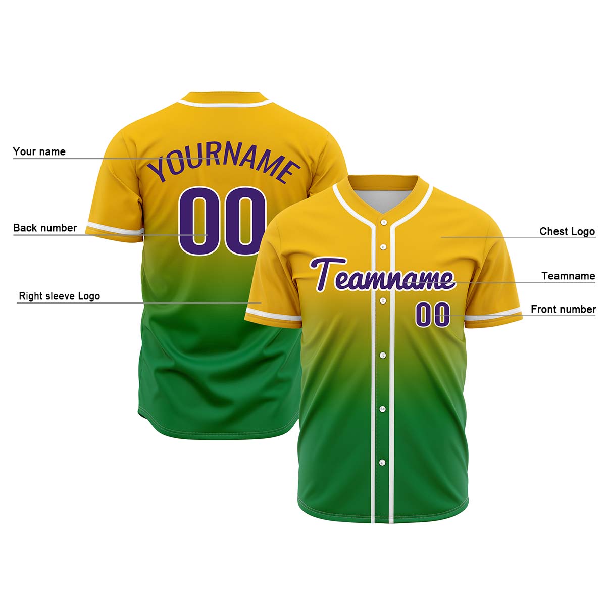 Custom Yellow Green Hip Hop Baseball Jersey Stitched Printed - Personalized Name Number Shirts #BB-0919-0095