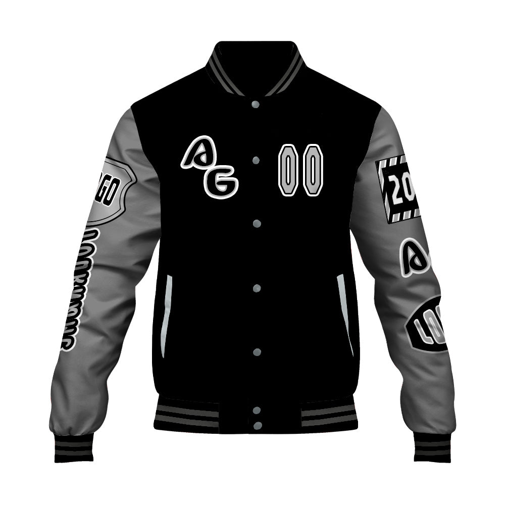 Custom Black Grey Letterman Varsity Jacket Personalized Embroidery Printing
